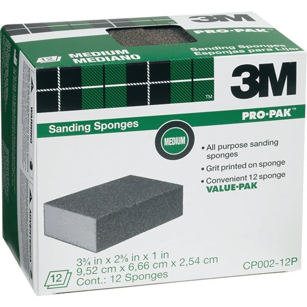 3m Cp002-12p 3-3/4" X 2-5/8" X 1" Medium Sanding Sponge, Package Of 12