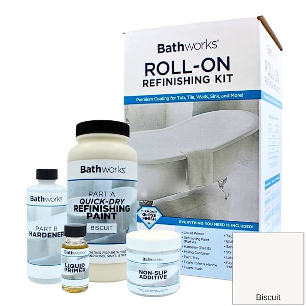 Bathworks Premium 22 Oz Quick Dry Refinish Kit With Slip Protection, Biscuit