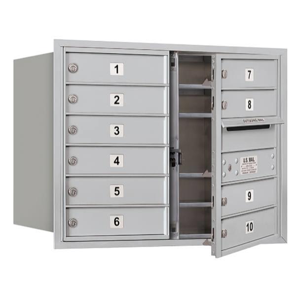 Salsbury Industries Recess Mounted 4c Horizontal Mailbox, 10 Mb1 Doors, Aluminum