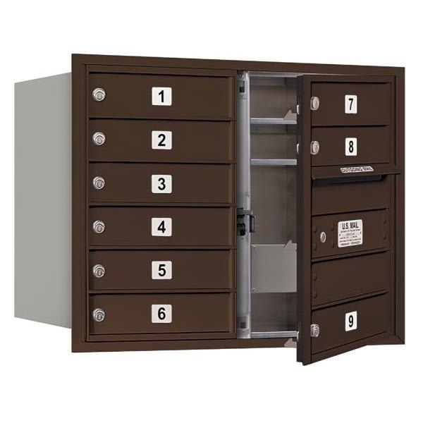 Salsbury Industries Recessed 4c Horizontal Mailbox, Double, 9 Mb1 Doors, Bronze