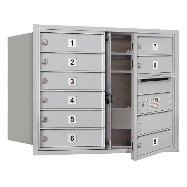 Salsbury Industries Mounted 4c Horizontal Mailbox, Double, 9 Mb1 Doors, Aluminum