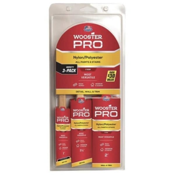 Wooster PRO 1" Thin Angle, 1-1/2" Angle, 2" Flat Nylon/Poly Paintbrushes, Package Of 3