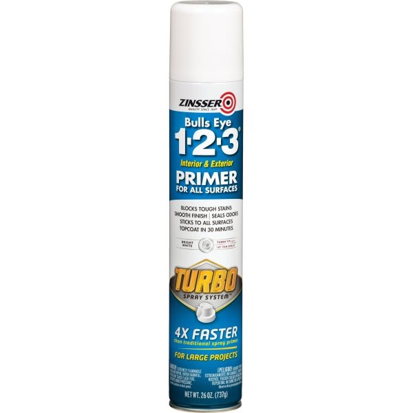 Zinsser 26 Ounces Bulls Eye 1-2-3 Turbo Spray Primer Sealer Flat White Case Of 6