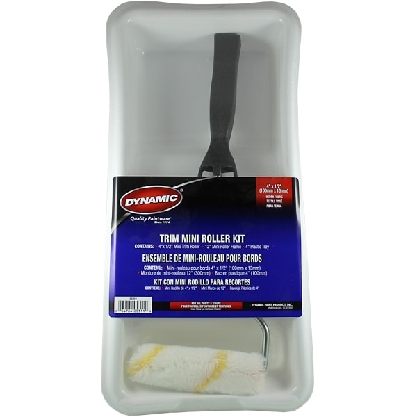 Dynamic 05311 4" X 1/2" 100mm X 12mm Yellow Stripe Mini Roller Tray Kit