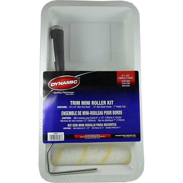 Dynamic 05347 6" X 1/2" 150mm X 12mm Yellow Stripe Mini Roller Tray Kit