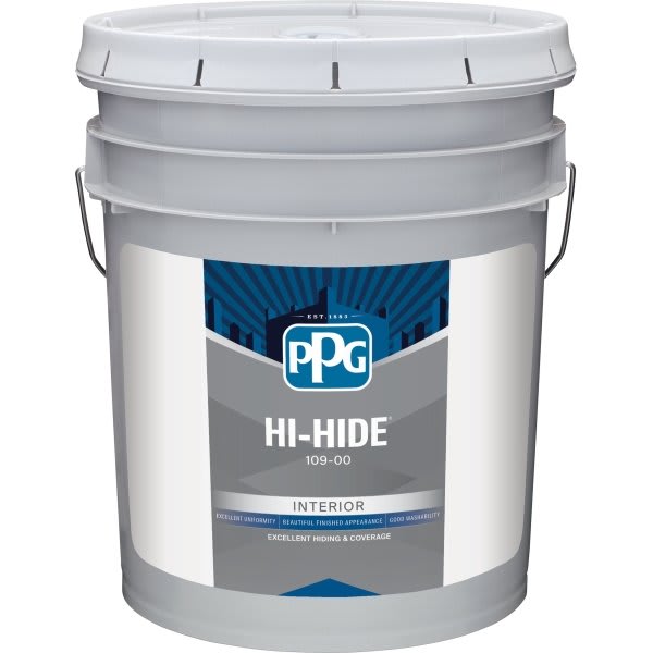 Ppg Architectural Finishes Hi-Hide Latex Satin Paint, White, 5 Gallon