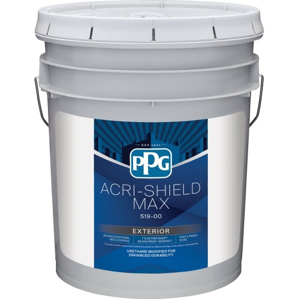 Ppg Architectural Finishes Acri-Shield Max Latex Flat Paint, White, 5 Gallon