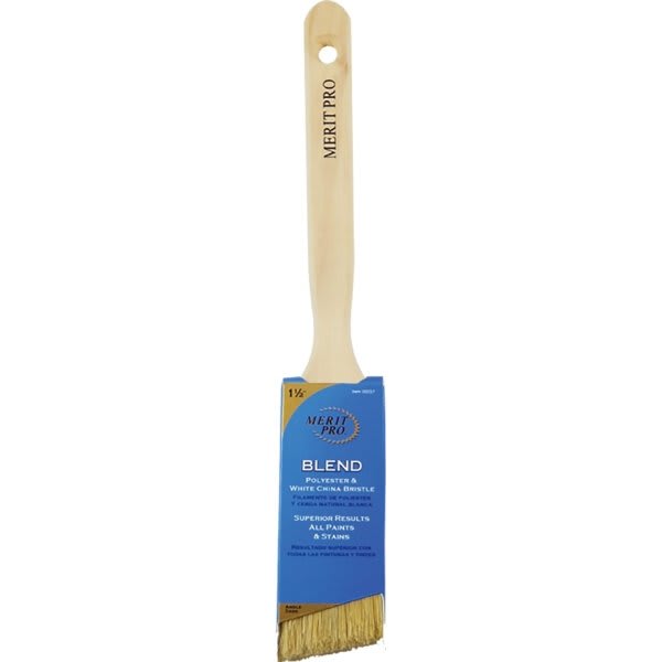 Merit Pro 1-1/2" White China Bristle Polyester Angle Sash Brush, Package Of 12
