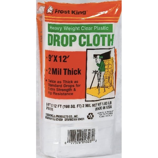 Frost King Roll Drop Cloth Plastic Sheeting, 9' W X 12' L, Clear