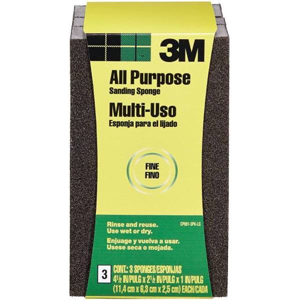 3m 4.5 In X 2.5 In X 1 In 120 Fine-Grit Block Sanding Sponge Package Of 3