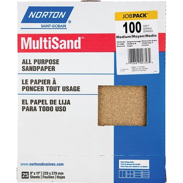 Norton Multisand™ 9 X 11 All-Purpose Sandpaper, 100 Grit, Package Of 25