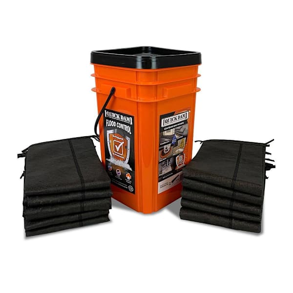Quick Dam Outdoor Grab & Go Bucket – 10 Pack 5ft Flood Barriers, Water-Activated Flood Control, 3.5" High
