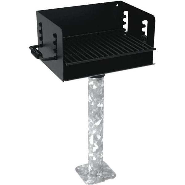 300 Sq. In. ADA Rotating Commercial Pedestal Grill W/ Surface-Mount Post (Black)