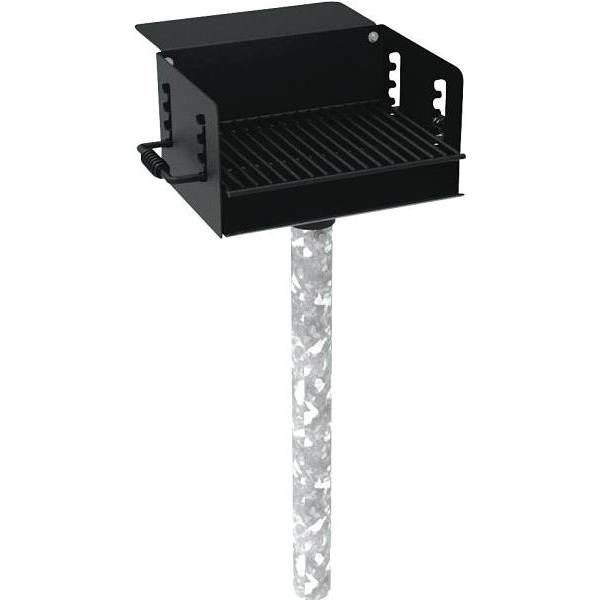 300 Sq. In. Pedestal Grill W/ Utility Shelf And Mount Post (Black)