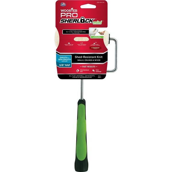 Wooster 4-1/2 In X 3/8 In. Fabric PRO Surpass Shed-Resistant Knit Cage Frame Mini Roller Assembly Applicator/Tool