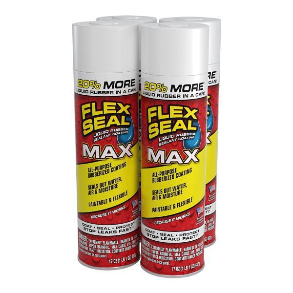 Flex Seal Max Liquid Rubber Sealant Coating, Satin White, 17 Oz., Case Of 4