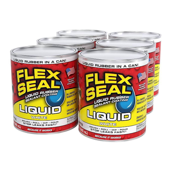 Flex Seal Liquid Rubber Sealant Coating, Satin White, 32 Oz., Case Of 6
