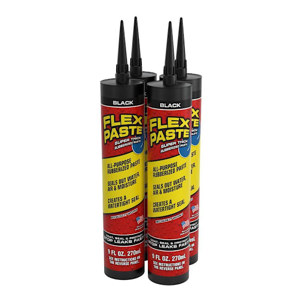 Flex Seal Flexible Watertight Multipurpose Sealant, Black, 9 Oz Paste, Case Of 4