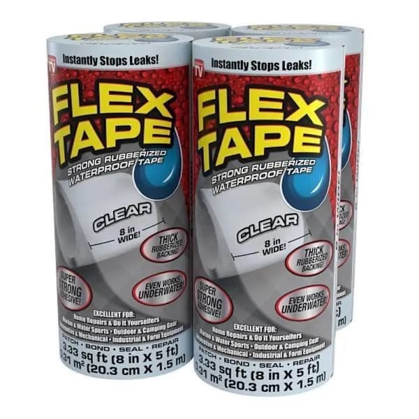 Flex Seal Strong Rubberized Waterproof Tape, Clear, 8" X 5', Case Of 4