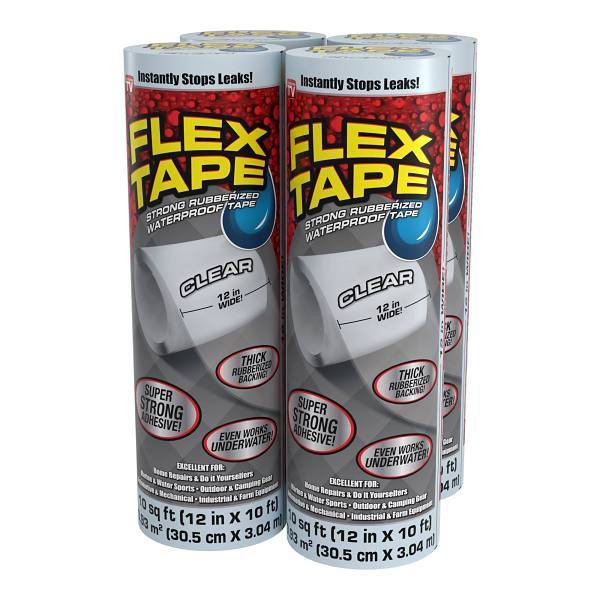Flex Seal Strong Rubberized Waterproof Tape, Clear, 12" X 10', Case Of 4
