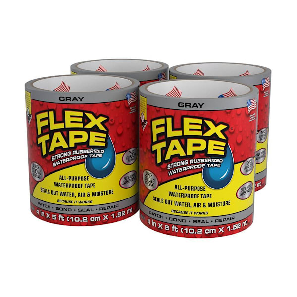Flex Seal Strong Rubberized Waterproof Tape, Gray, 4" X 5', Case Of 4