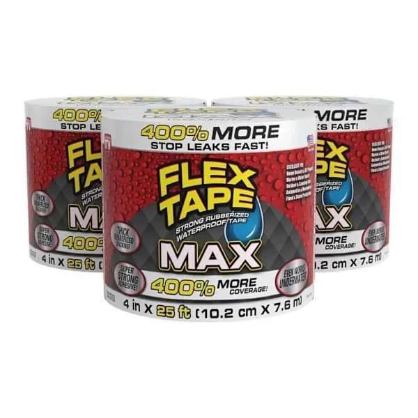 Flex Seal Max Strong Rubberized Waterproof Tape, White, 4" X 25', Case Of 3