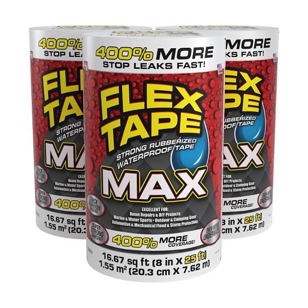 Flex Seal Max Strong Rubberized Waterproof Tape, White, 8" X 25', Case Of 3