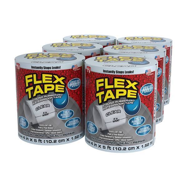 Flex Seal Strong Rubberized Waterproof Pool Tape, Clear, 4" X 25', Case Of 6