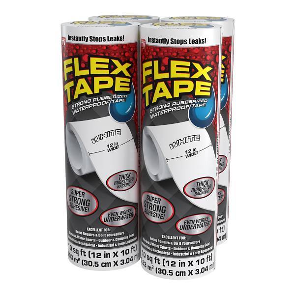 Flex Seal Strong Rubberized Waterproof Tape, White, 12" X 10', Case Of 4