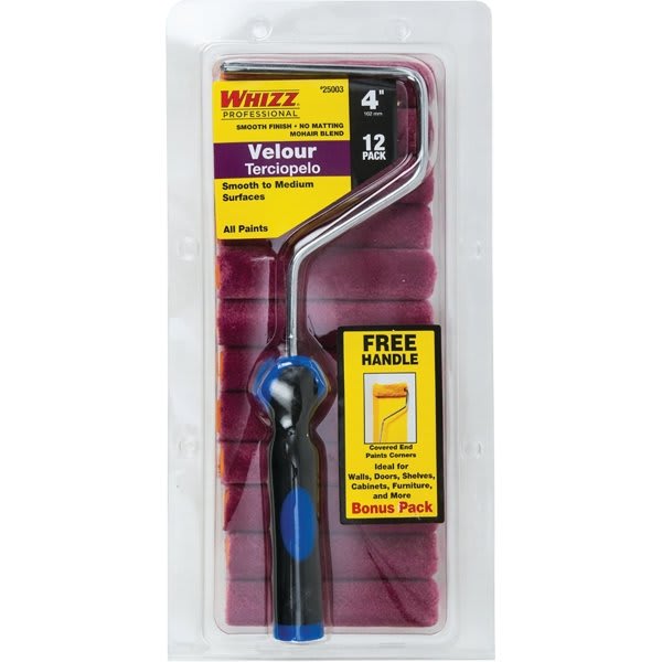 Whizz 25003 4" Velour Mini Roller W/ Free Frame, Package Of 12