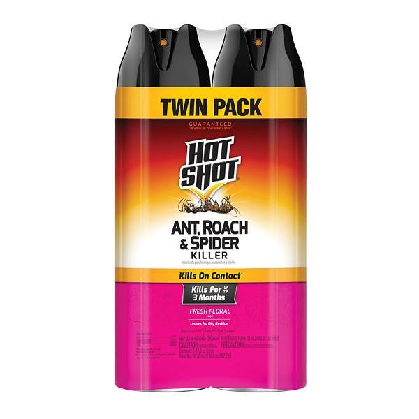 Hot Shot 17.5 Oz. Ant, Roach & Spider Insect Killer Aerosol Spray Fresh Floral Scent - Twin Pack