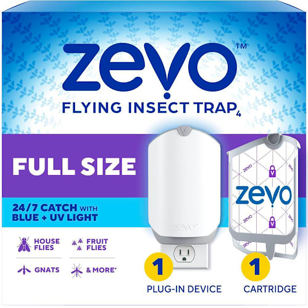 Zevo Indoor Flying Insect Trap For Gnats/Flies 1 Plug-In And 1 Refill Case Of 4
