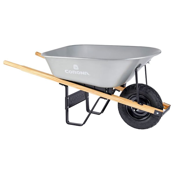 Corona Tools 6 Cu. Ft. Steel Wheelbarrow Wood Handles Pneumatic Tire