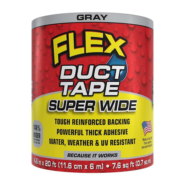 Flex Seal Super Wide Duct Tape, Gray, 4.60" x 20', Case Of 6