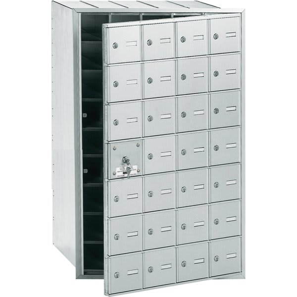 Salsbury Industries Horizontal Mailbox, 28 Doors, Aluminum Finish