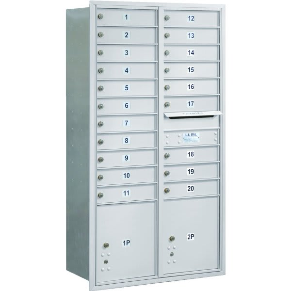 Salsbury Industries Horizontal 4c Mailbox, 20 Boxes/2 Parcel Lockers, Silver