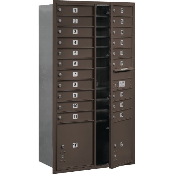 Salsbury Industries Horizontal 4c Mailbox, 20 Boxes/2 Parcel Lockers, Bronze