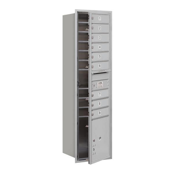 Salsbury Industries Horizontal 4c Mailbox, 9 Boxes/1 Parcel Locker, Silver