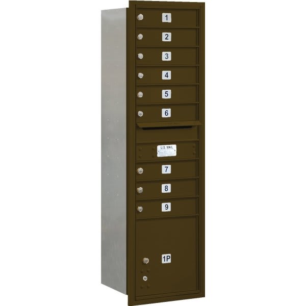 Salsbury Industries Horizontal Mailbox, 9 Boxes/1 Parcel Locker, Bronze