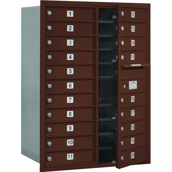 Salsbury Industries Horizontal 4c Mailbox, 20 Boxes, Bronze, 11 Door High