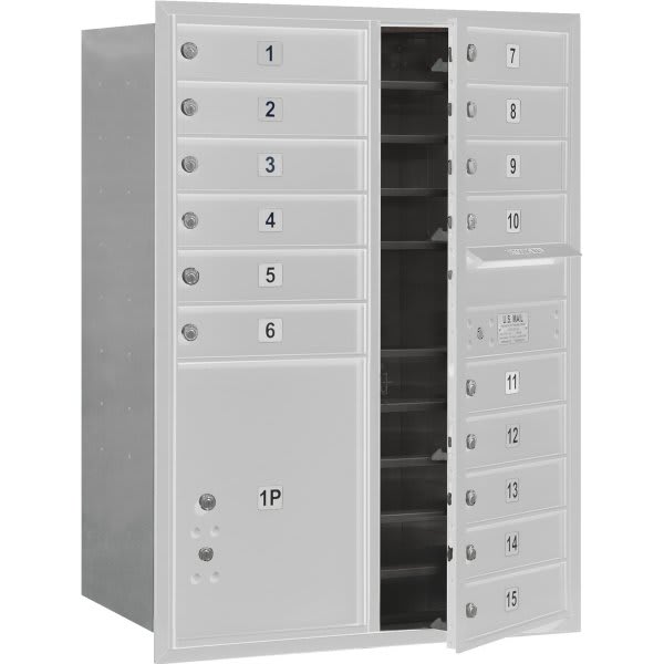 Salsbury Industries Horizontal 4c Mailbox, 15 Boxes/1 Parcel Locker, Silver