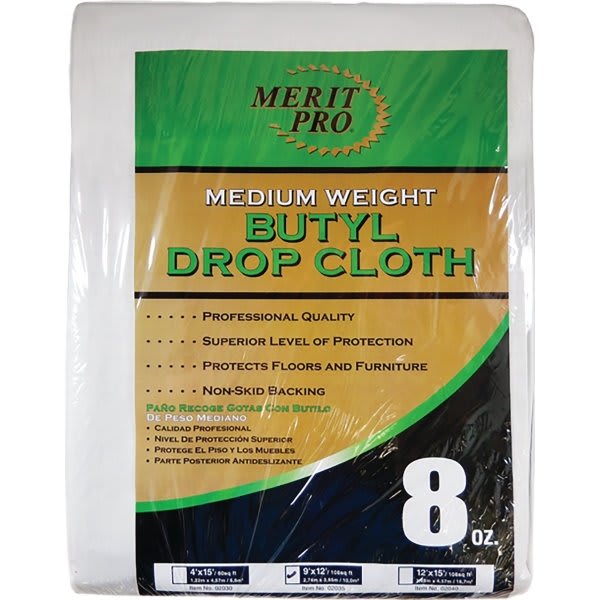 Merit Pro 02030 4' X 15' 8 Oz. Medium Weight Butyl Drop Cloth
