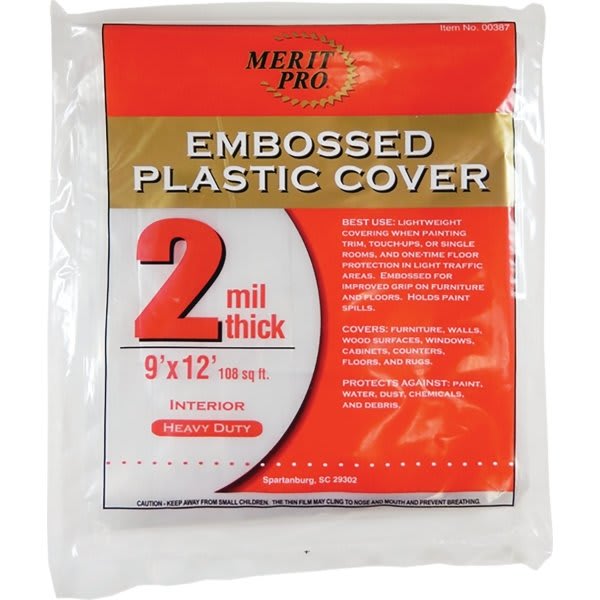 Merit Pro Dynamic 00387 9' X 12' 2 Mil Plastic Drop Cloth, Flat, Package Of 24