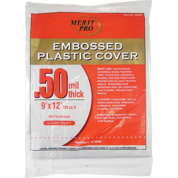 Merit Pro Dynamic 9 X 12' .5 Mil Plastic Drop Cloth, Flat Pack, Package Of 72