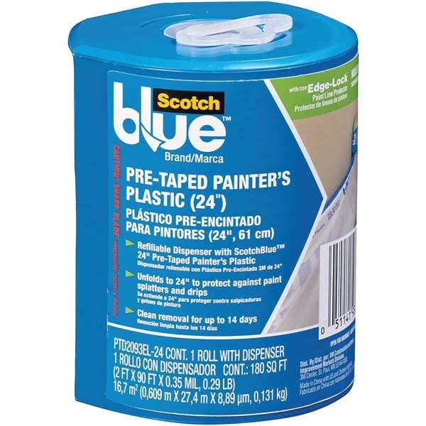 3m Ptd2093el-24 24" X 30yd Pretaped Painters Plastic W/ Dispenser, Package Of 6