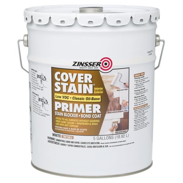 Zinsser 5 Gal Cover Stain Oil-Based Primer Stain Blocker Flat White 1pk