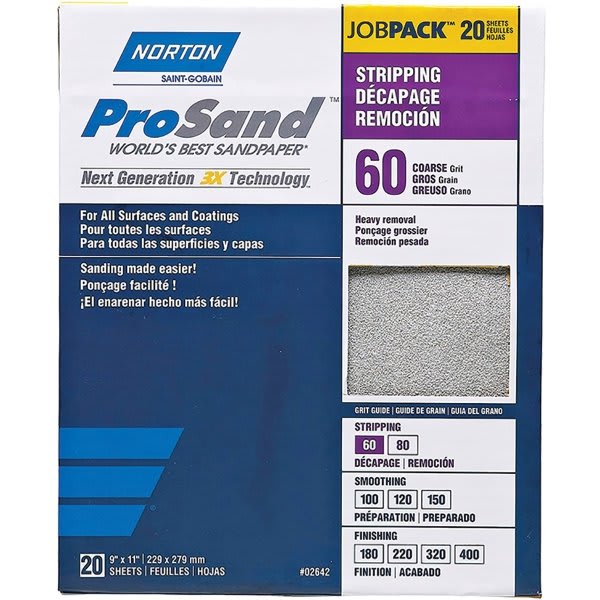 Norton 68175 9" X 11" 60 Prosand Sheet, Package Of 20
