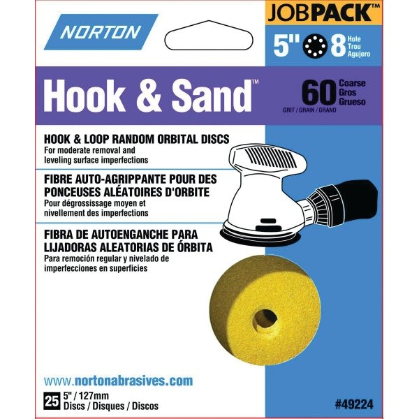 Norton 49224 5" P60 8 Hole Hook And Loop Disc, Package Of 25