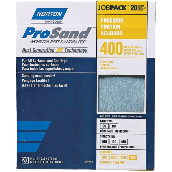 Norton 68165 9" X 11" 400 Prosand Sheet, Package Of 20