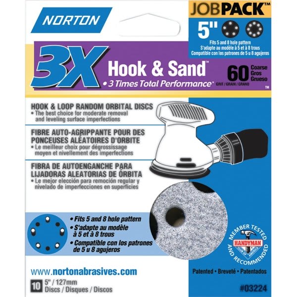 Norton 03224 P60 Grit 5" Pro Sand Multi Air Disc, Package Of 10